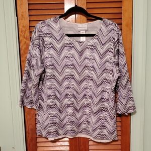 Alfred Dunner Women's Purple and White Top